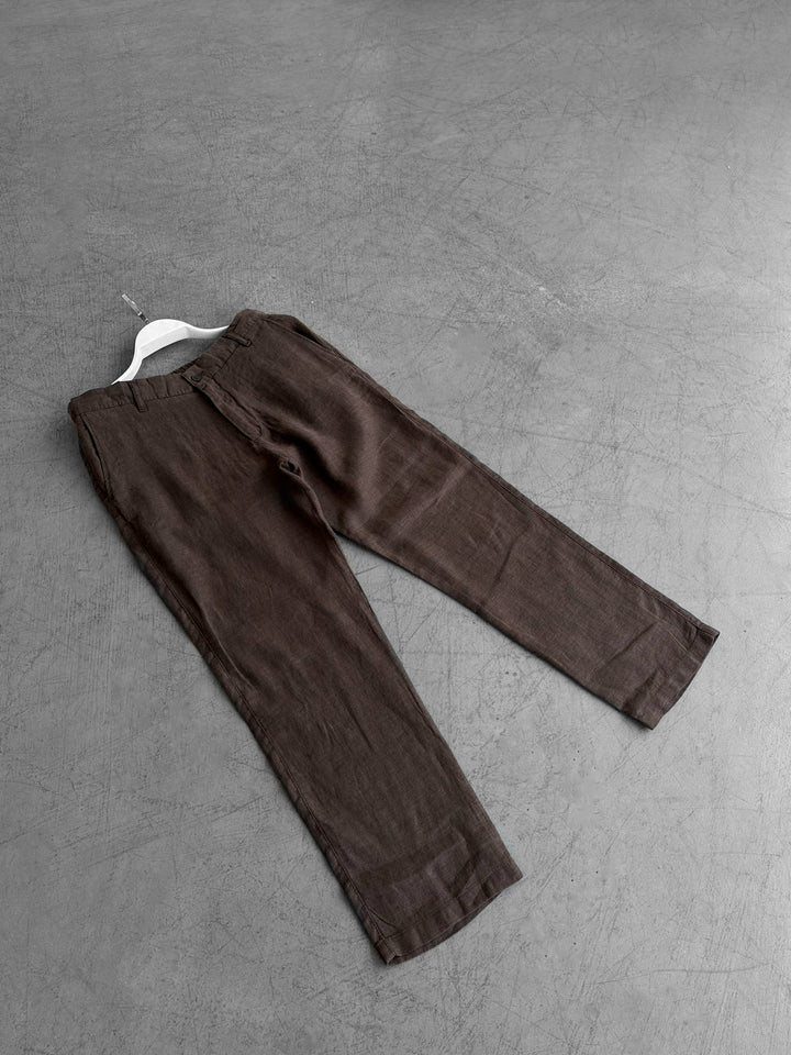 Loose Fit Linen Trousers - Dark Brown