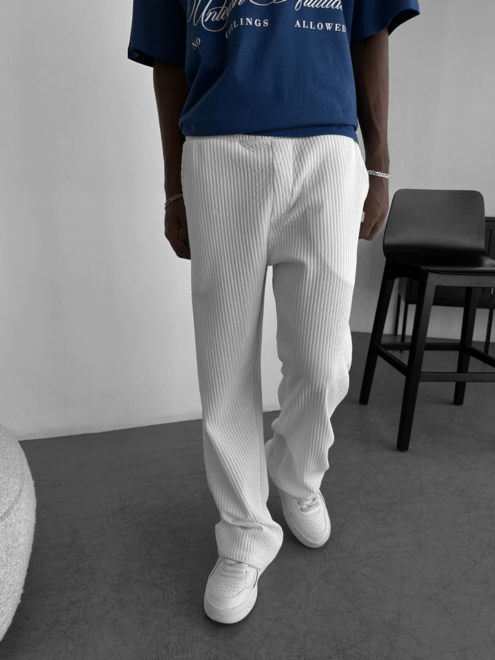 Loose Fit Ribbed Trousers - White