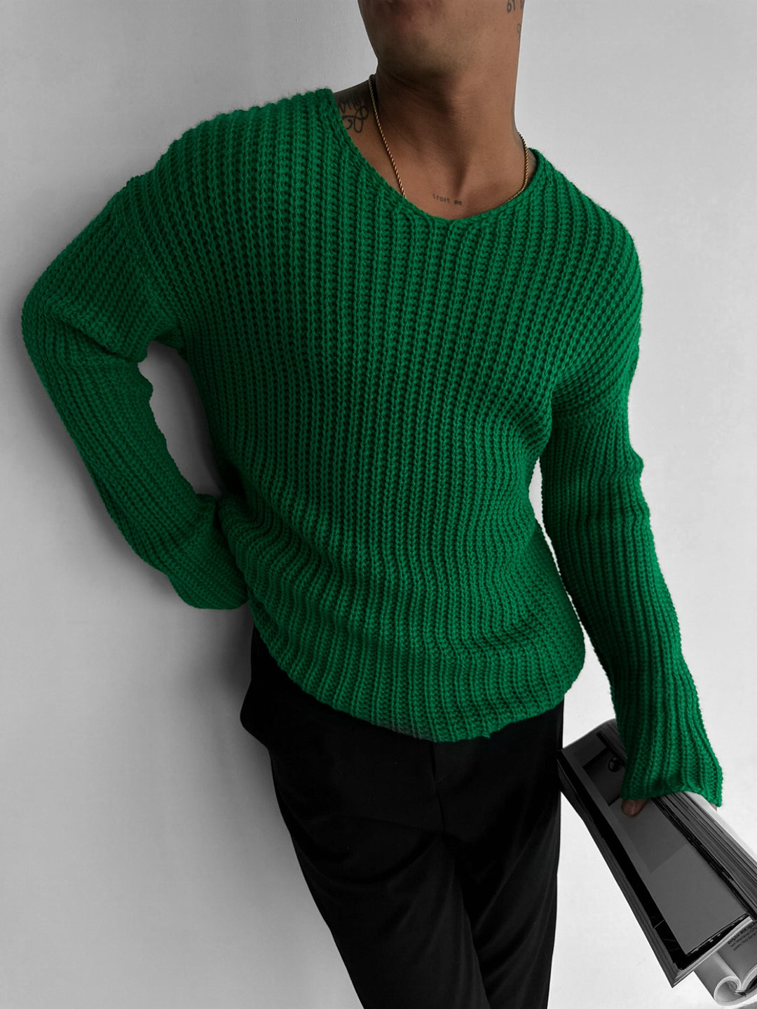 Regular Fit cutout Knit Sweater - Forest Green