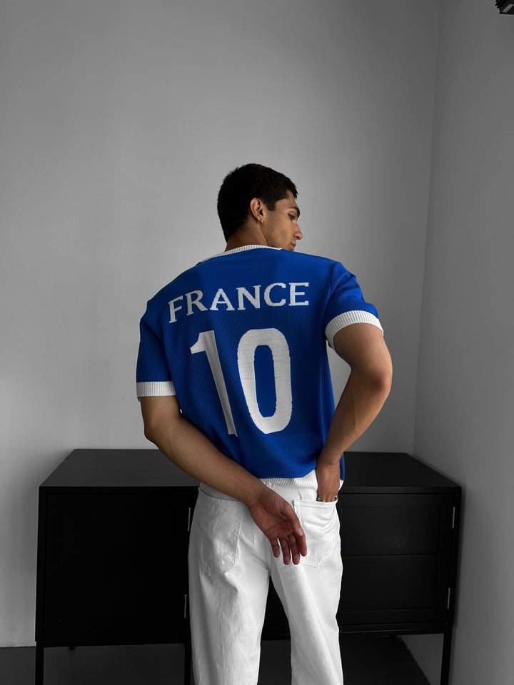 Oversize France Knit T-shirt - Sax