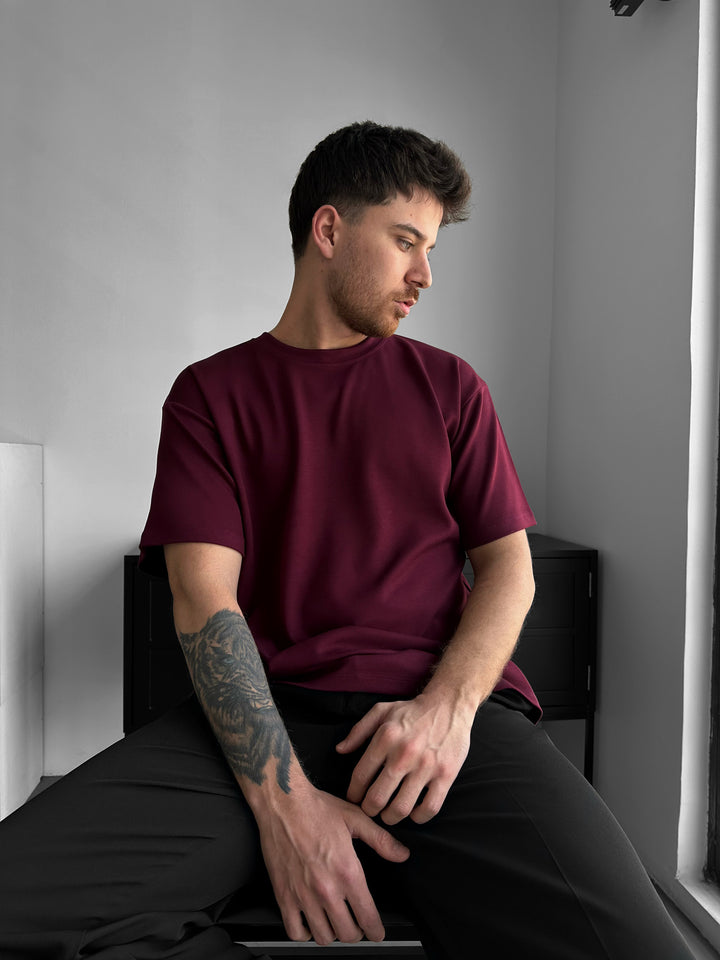 Loose Fit Basic T-shirt - Bordeaux