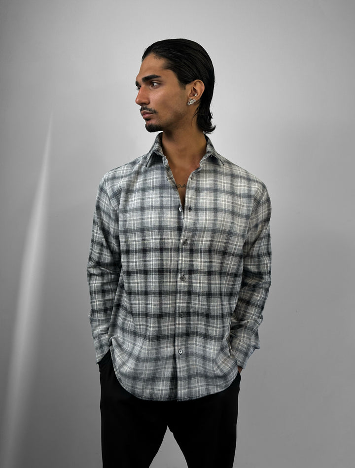 Regular Fit Textured Plaid Shirt - Grey