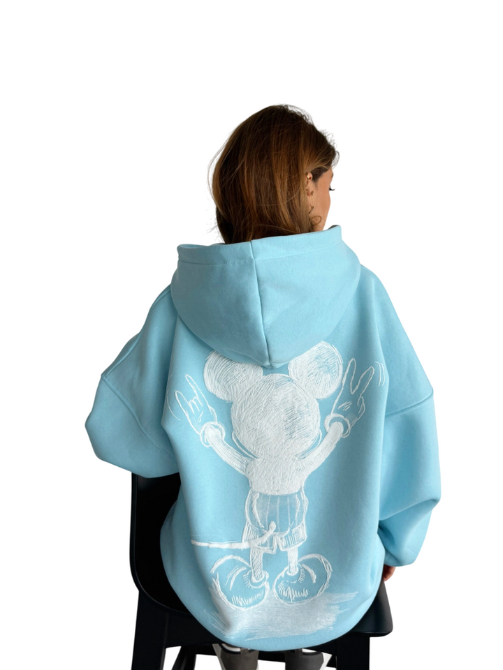Oversize Mouse Hoodie - Babyblue and White
