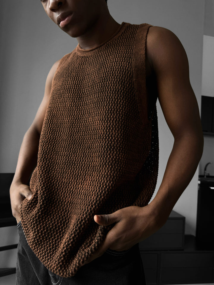 Oversize Washed Knit Tanktop - Brown