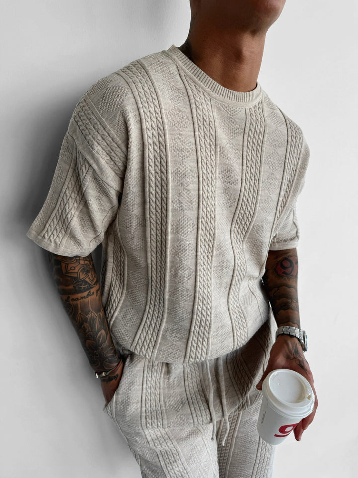 Oversize Structure Knit T-shirt - Beige