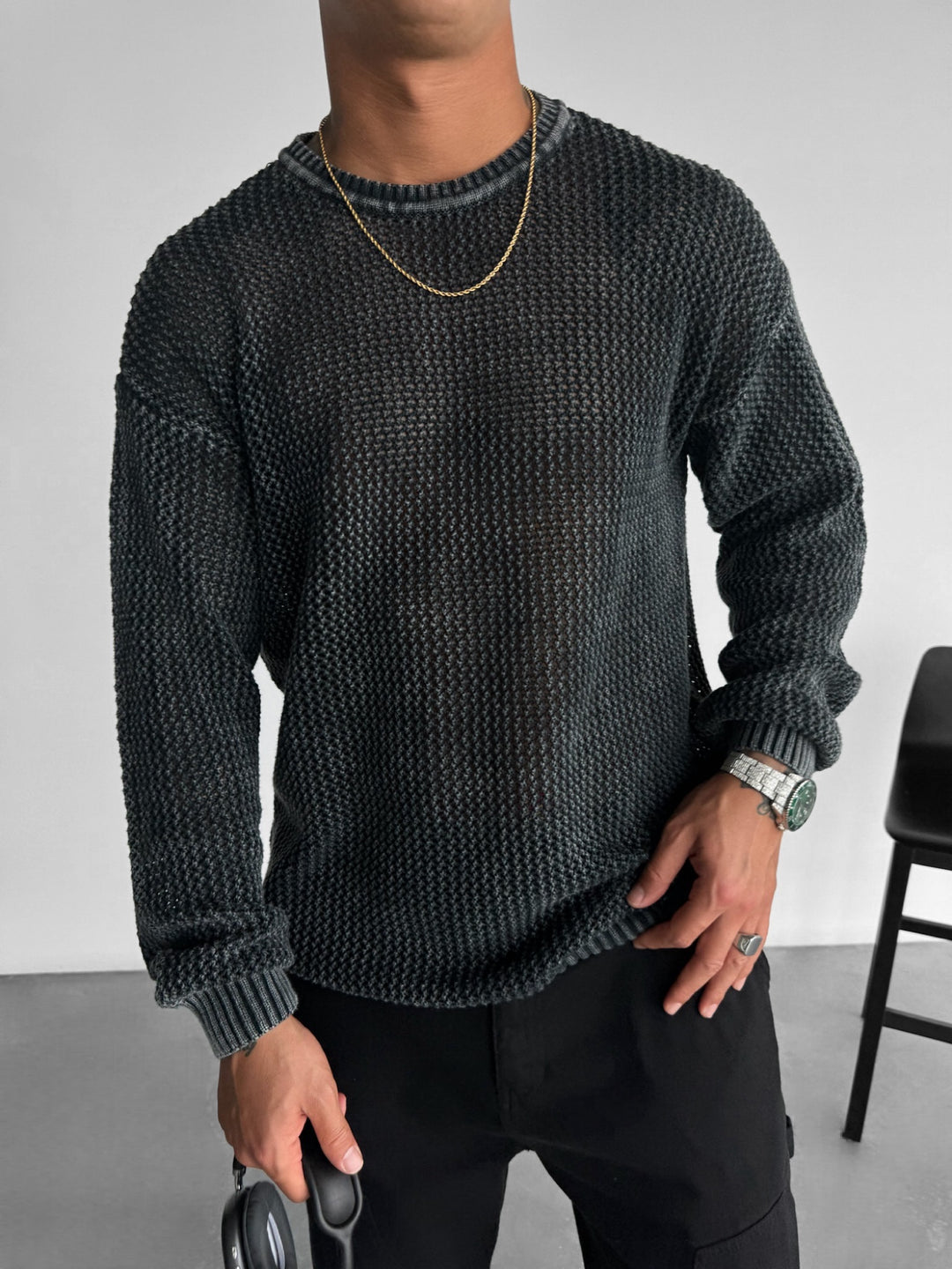 Oversize Rusty Knit Sweater - Black