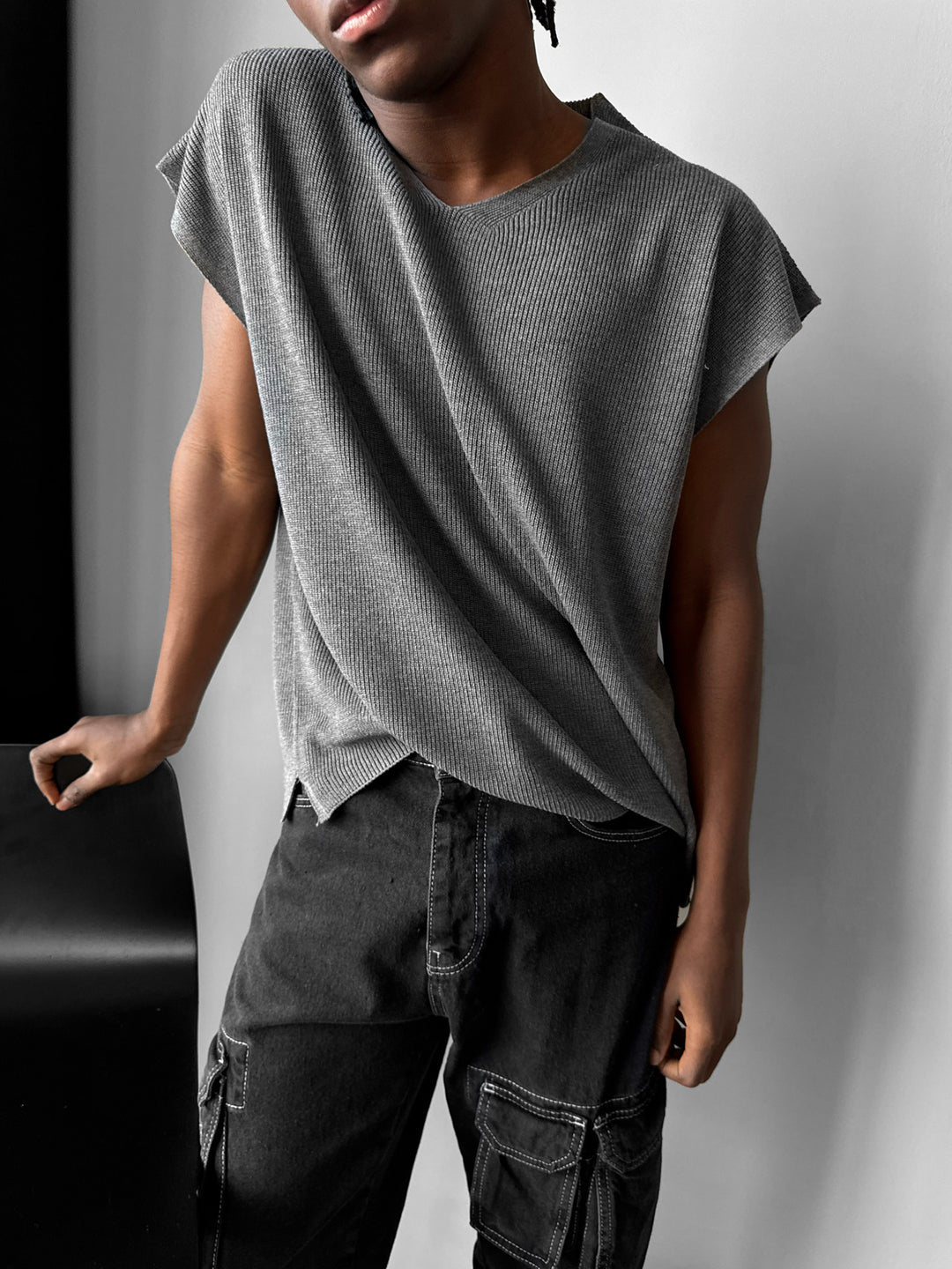 Oversize rolled Edge Knit Tanktop - Anthracite