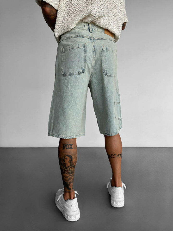 Loose Fit Detail Torn Jeans Shorts - Blue