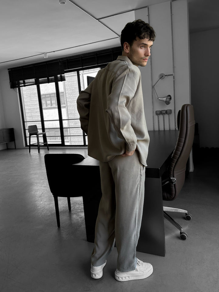 Loose Fit Cotton Trousers - Beige