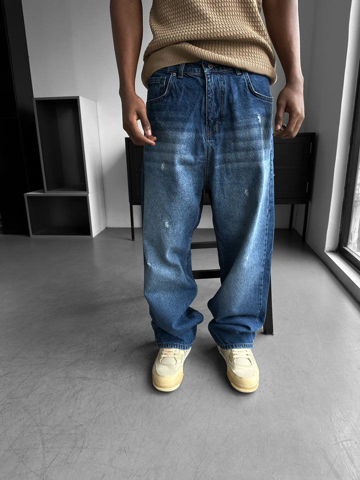 Relax Baggy Torn Jeans - Blue