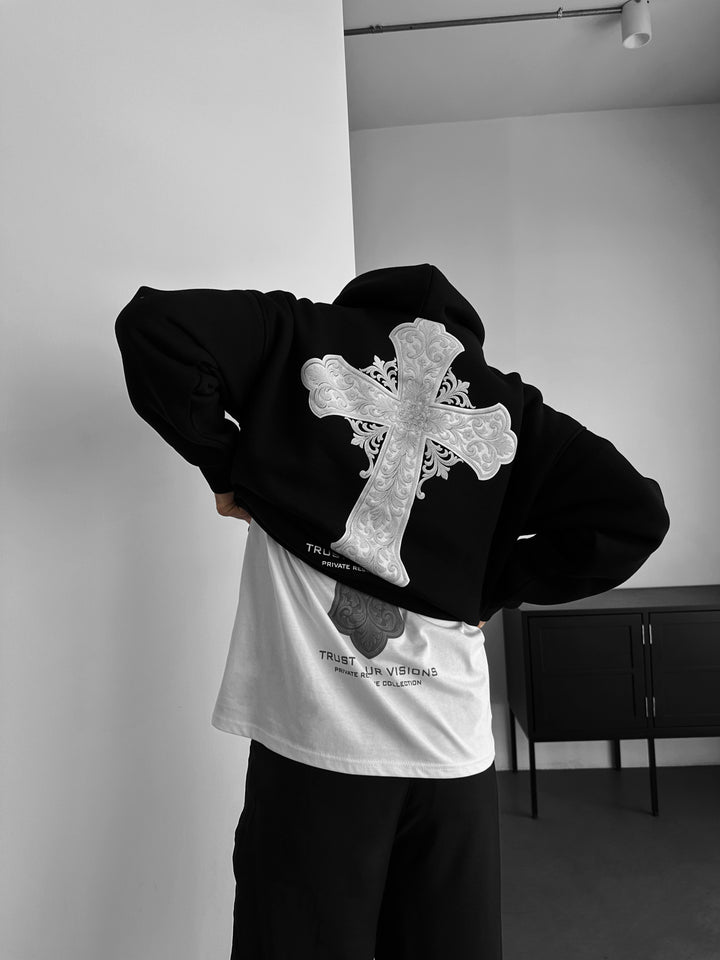 Oversize Cross Hoodie - Black