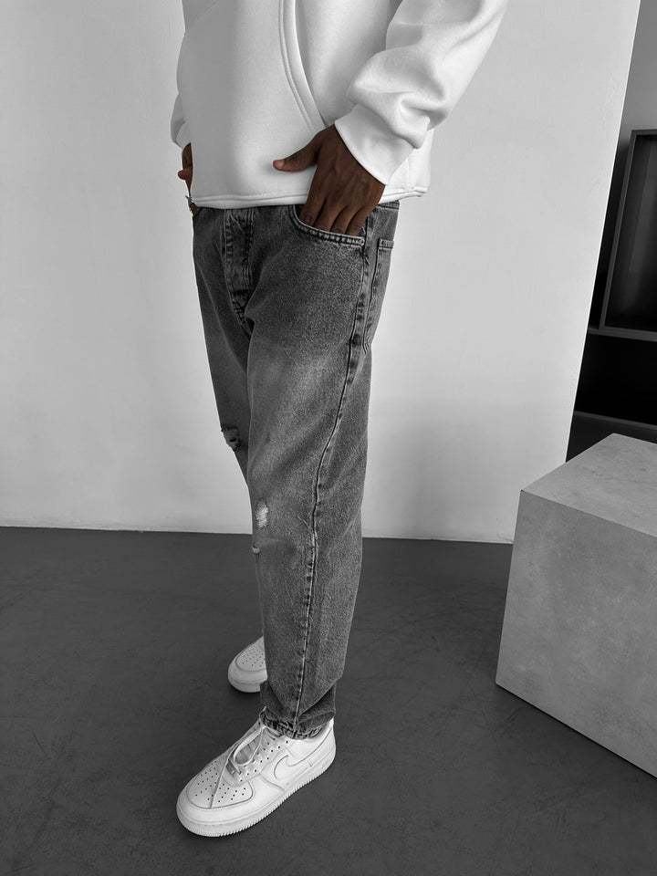 Baggy Washed Torn Jeans - Anthracite