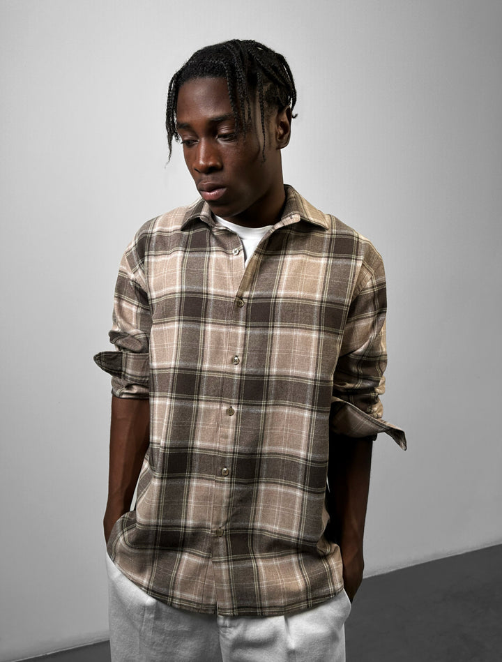 Regular Fit Wide Check Shirt - Camel