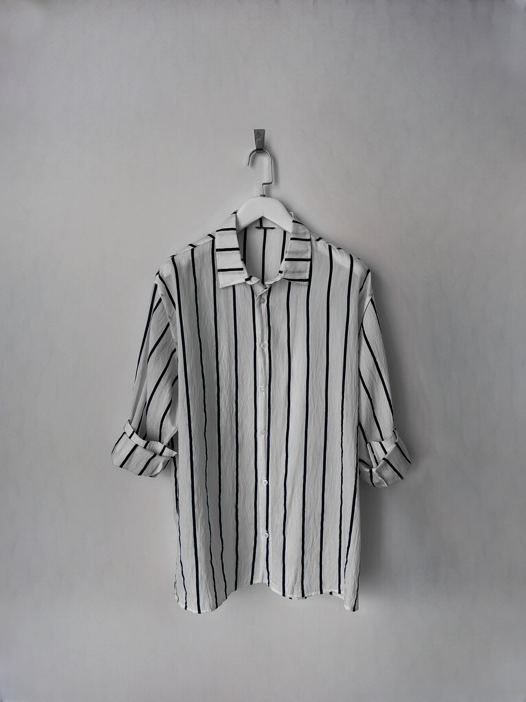Oversize Striped Long Sleeve Shirt - White and Saks