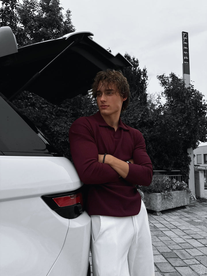Oversize Ribbed Long Arm Polo T-shirt - Port Royale