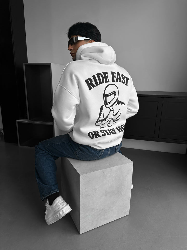 Oversize Ride Fast Hoodie - Ecru