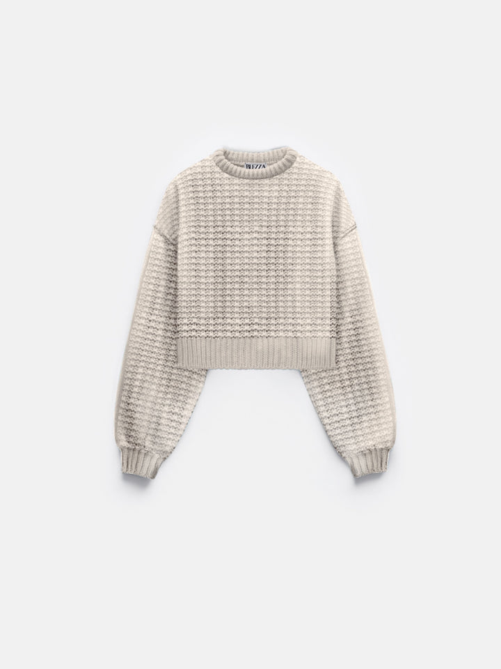 Oversize Puffer Arms Knit Sweater - Cremé