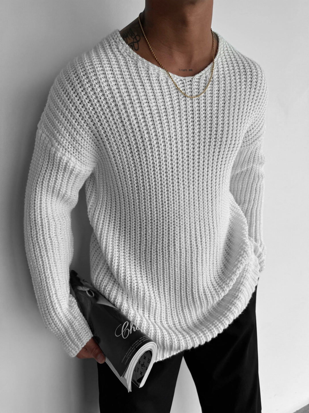 Regular Fit cutout Knit Sweater - Ecru