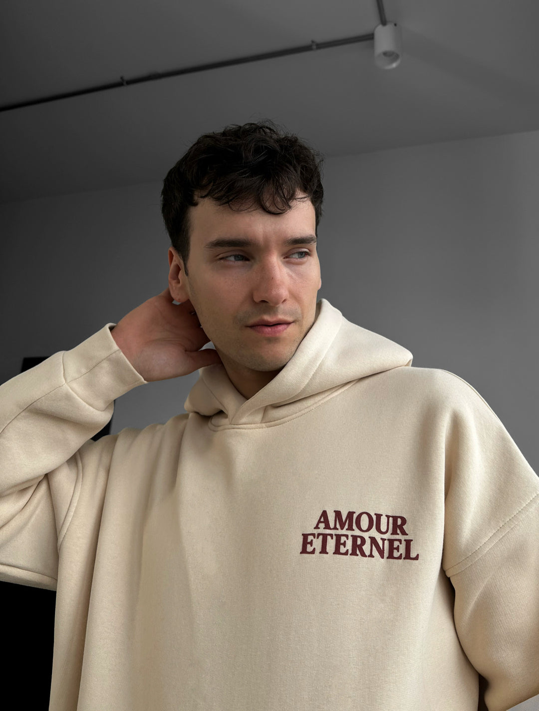 Oversize Amour Éternel Hoodie - Beige
