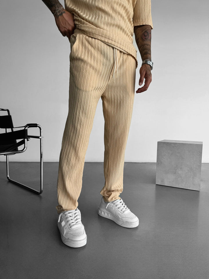 Loose Fit Structured Trousers - Almond Buff
