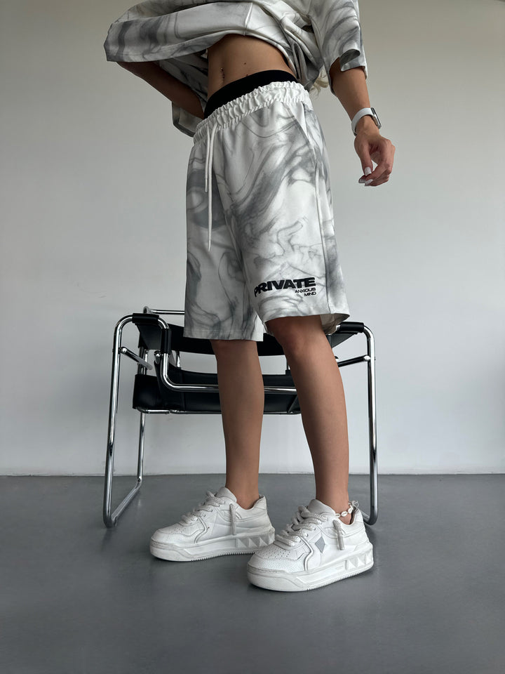 Oversize Private Smoke Shorts - White and Grey