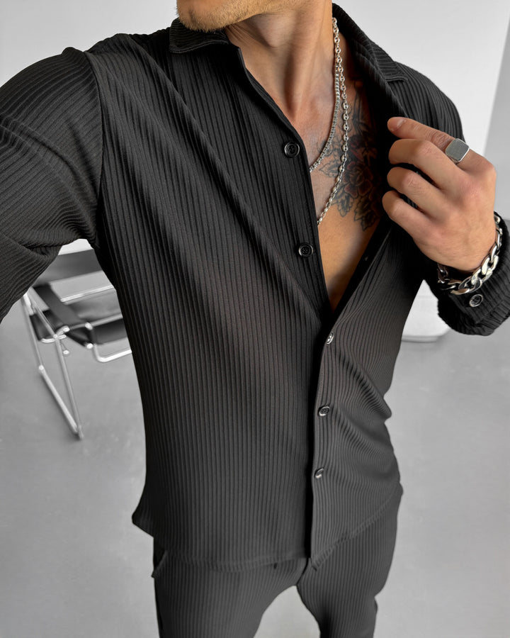 Loose Fit Striped Shirt - Black