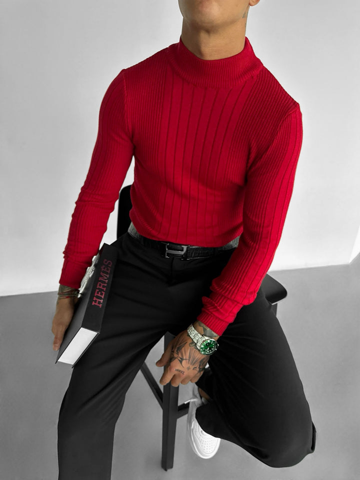 Half Collar Skinny Pullover - Red