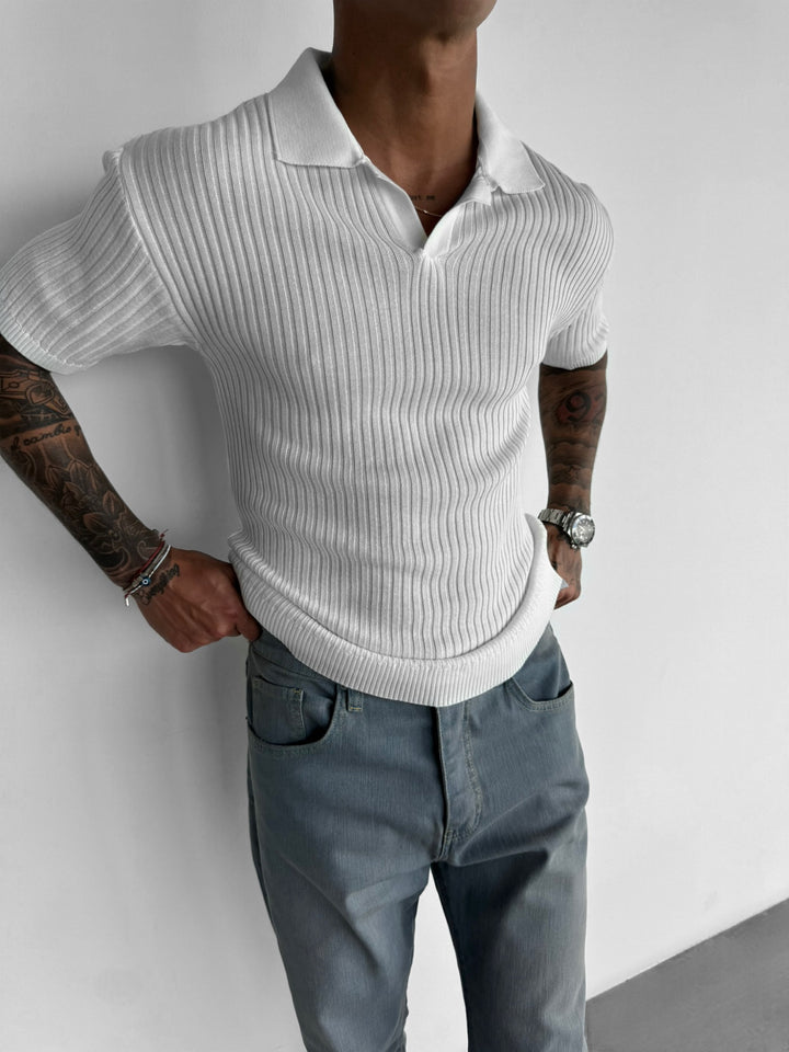 Slim Fit Knit Polo T-Shirt - White