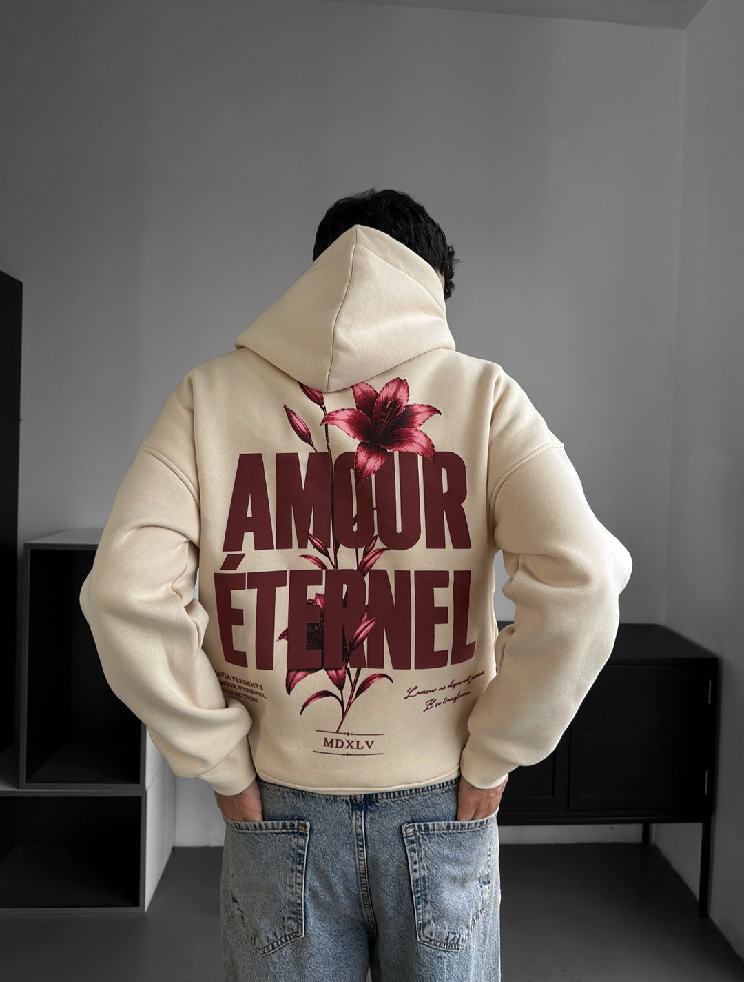 Oversize Amour Éternel Hoodie - Beige