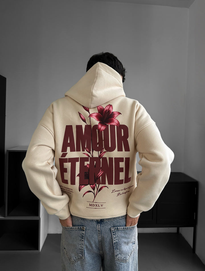 Oversize Amour Éternel Hoodie - Beige