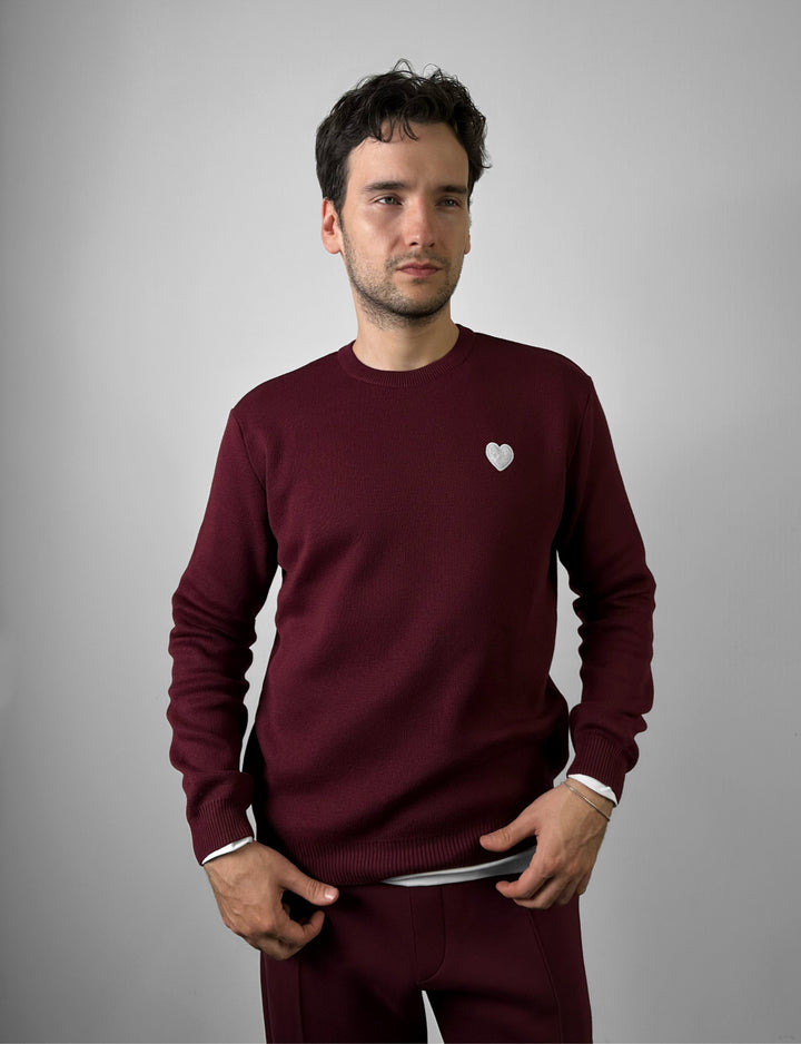 Regular Fit Heart Detail Thin Sweater - Plum