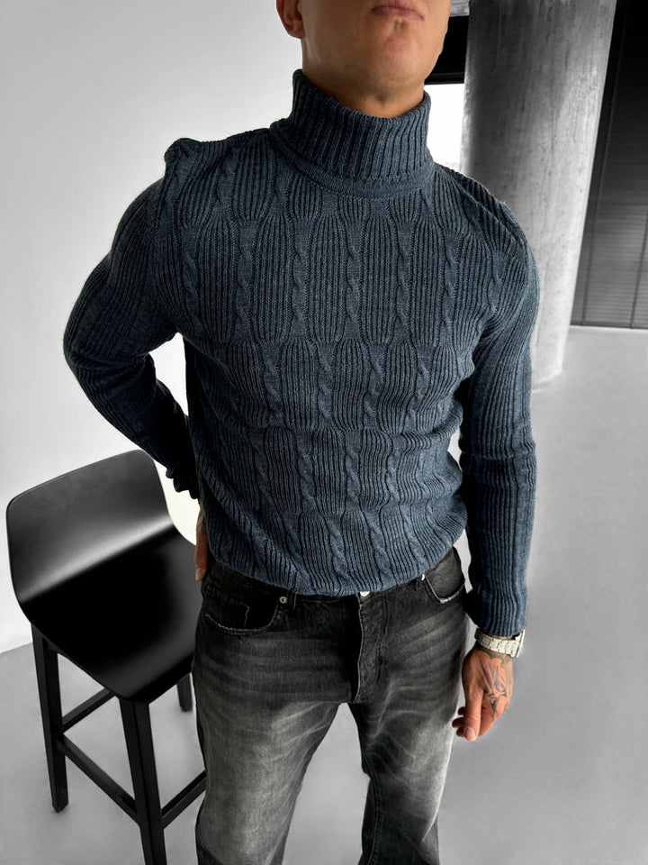 Collar Braid Pullover - Dusty Blue