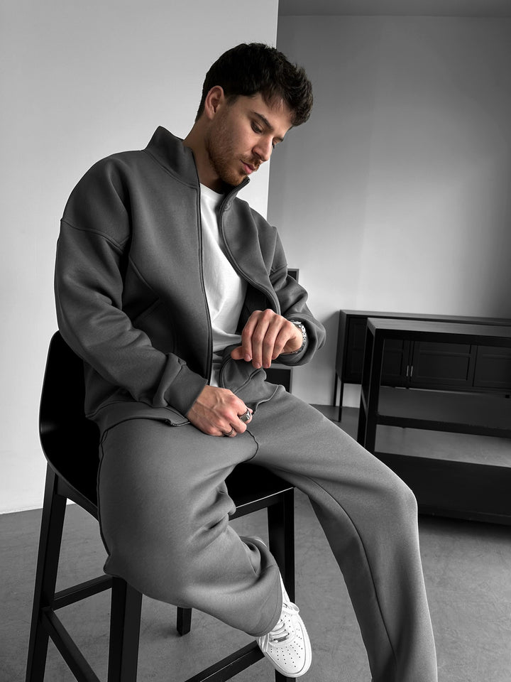 Loose Fit Basic Zipper Jacket - Anthracite