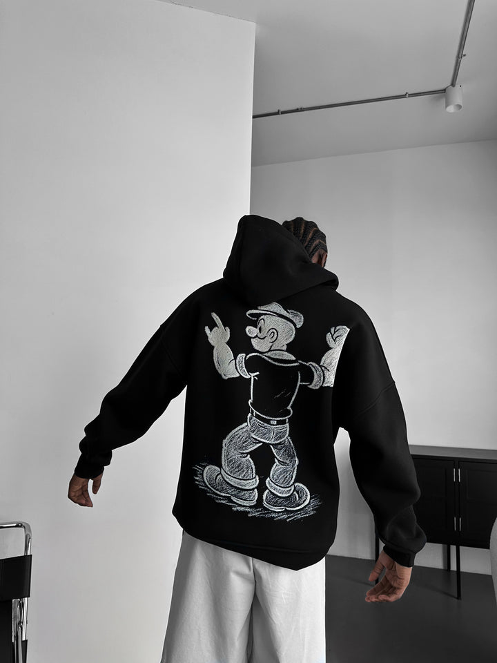 Oversize Popeye Hoodie - Black
