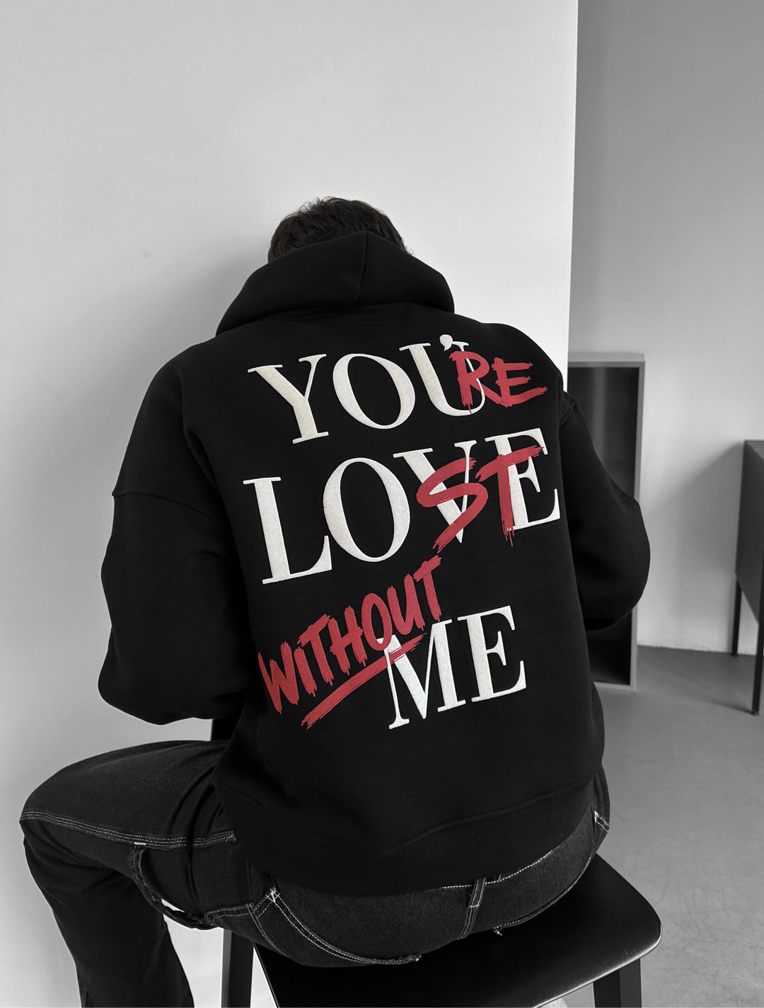 Oversize Motto Hoodie - Black