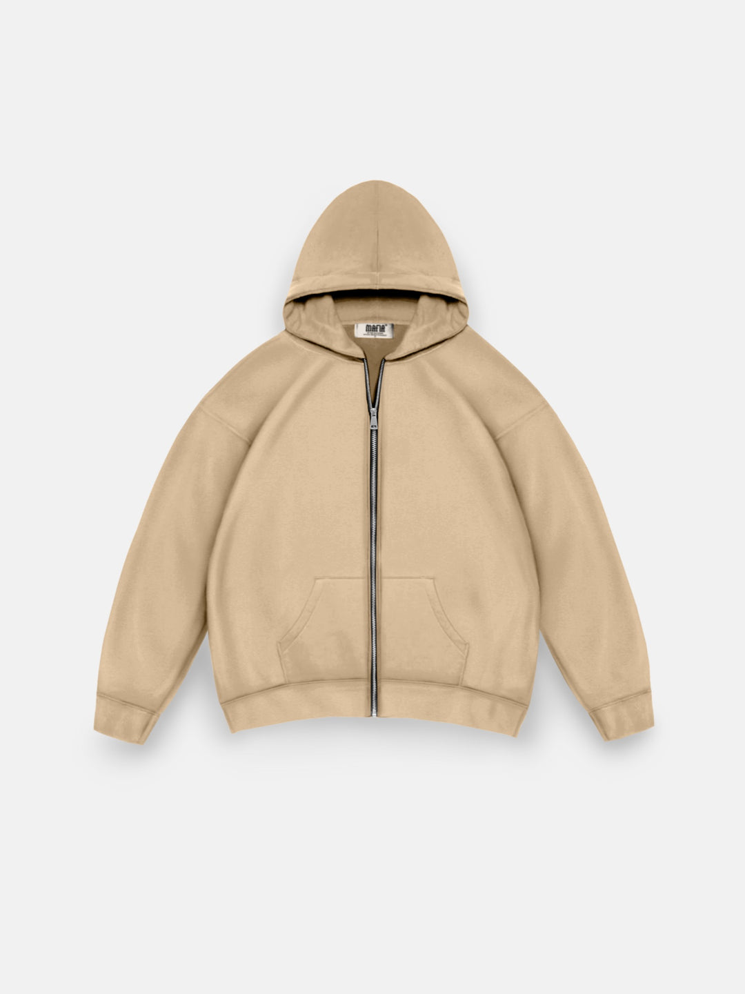 Oversize Basic Zipper Hoodie - Beige