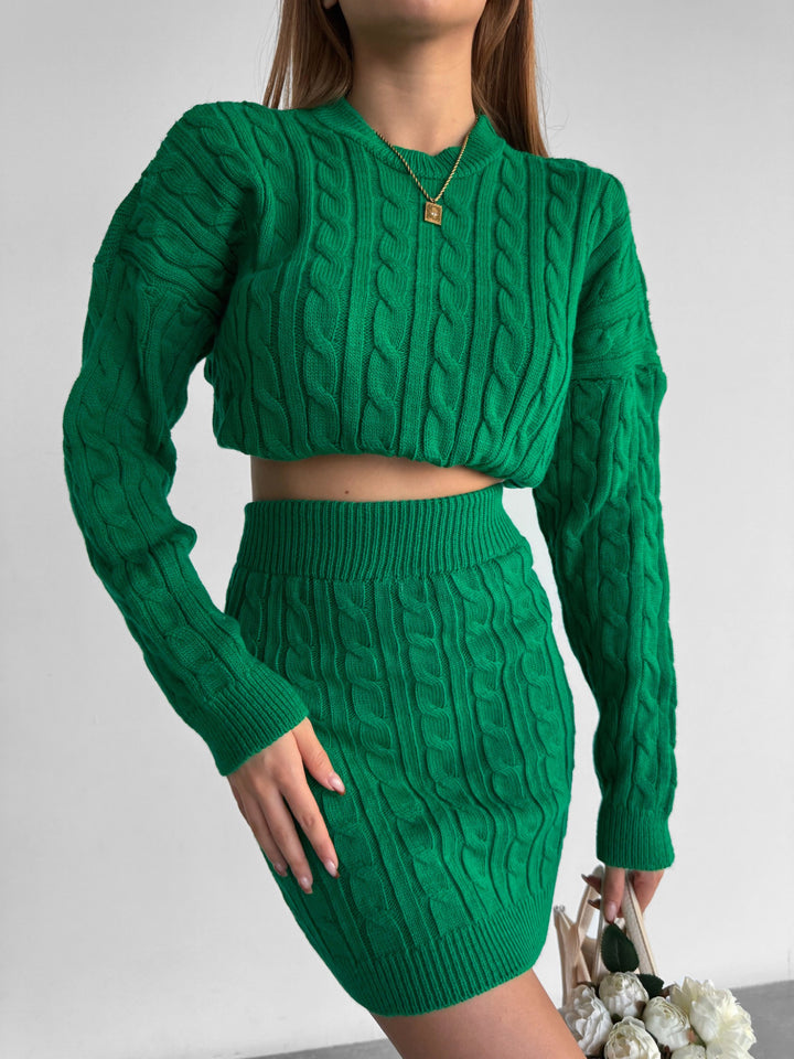 Braid Knit Pullover - Green