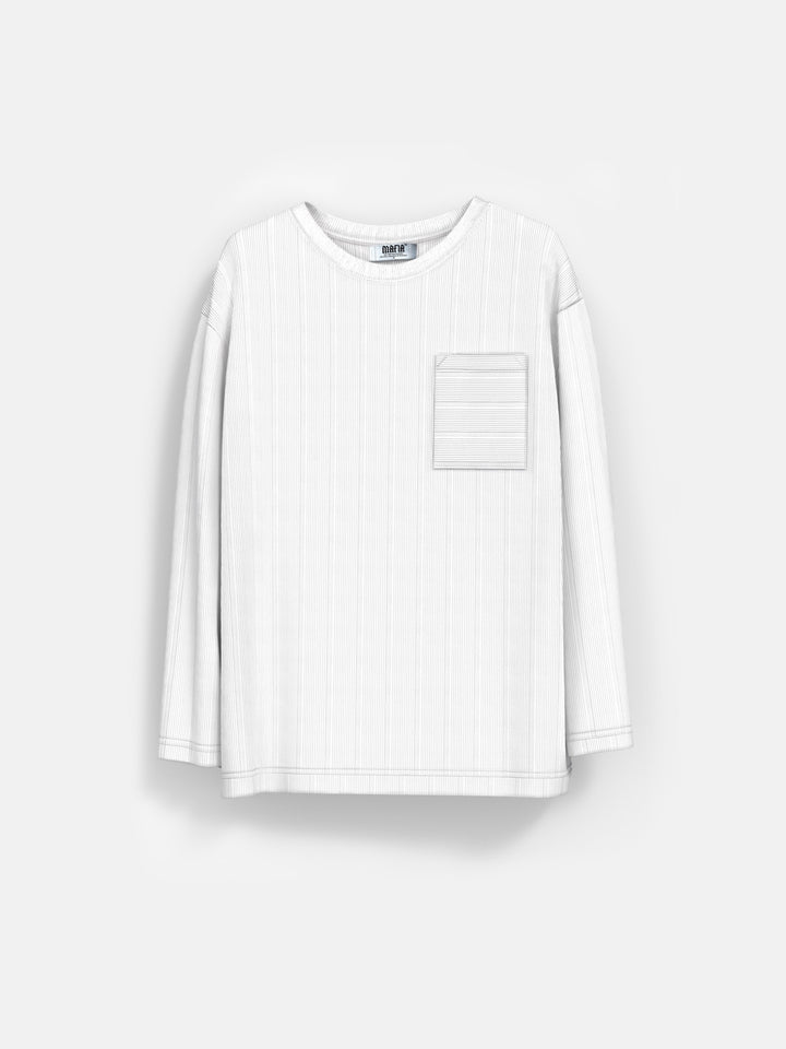 Regular Strip Pocket Sweater - White