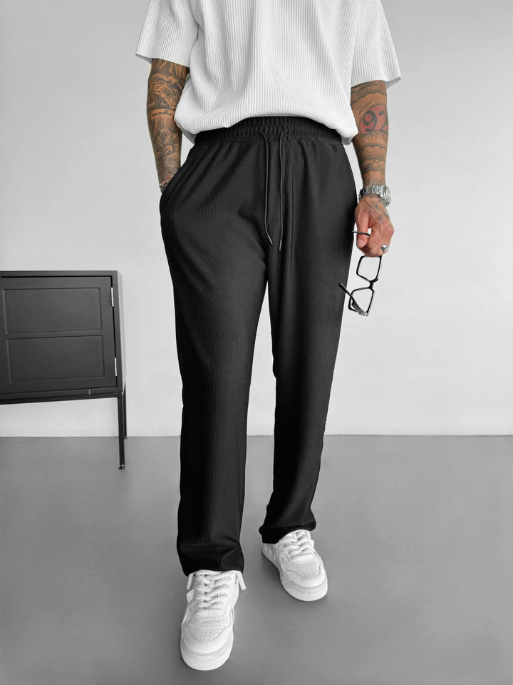 Loose Fit Ribbed Trousers - Black