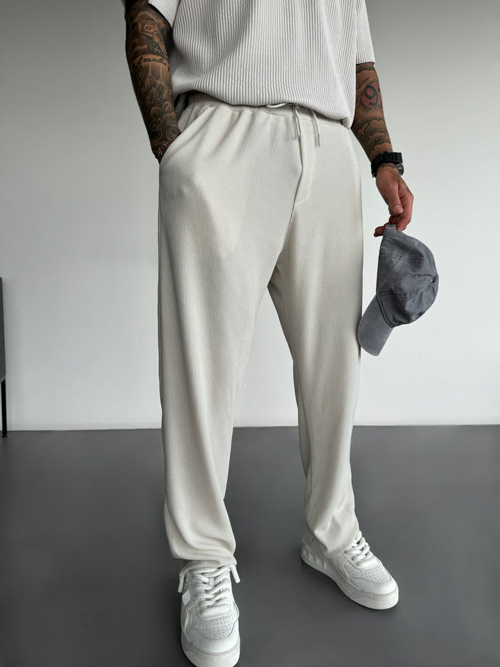 Loose Fit Ribbed Trousers - Stone