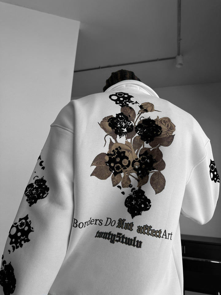 Oversize Half-Zip Graphic Sweatshirt - Ecru