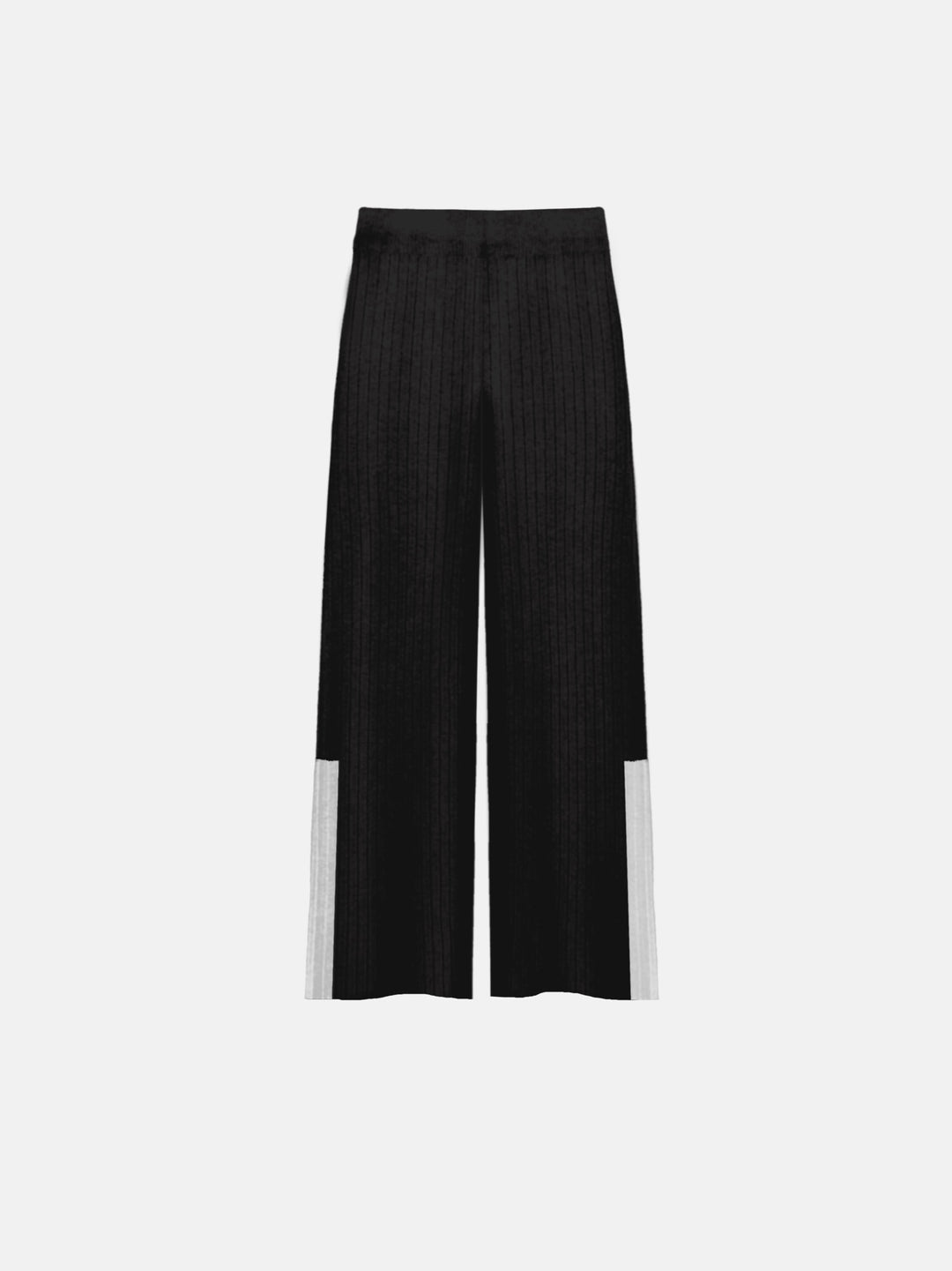 Wide Leg Details Knit Trousers - Black