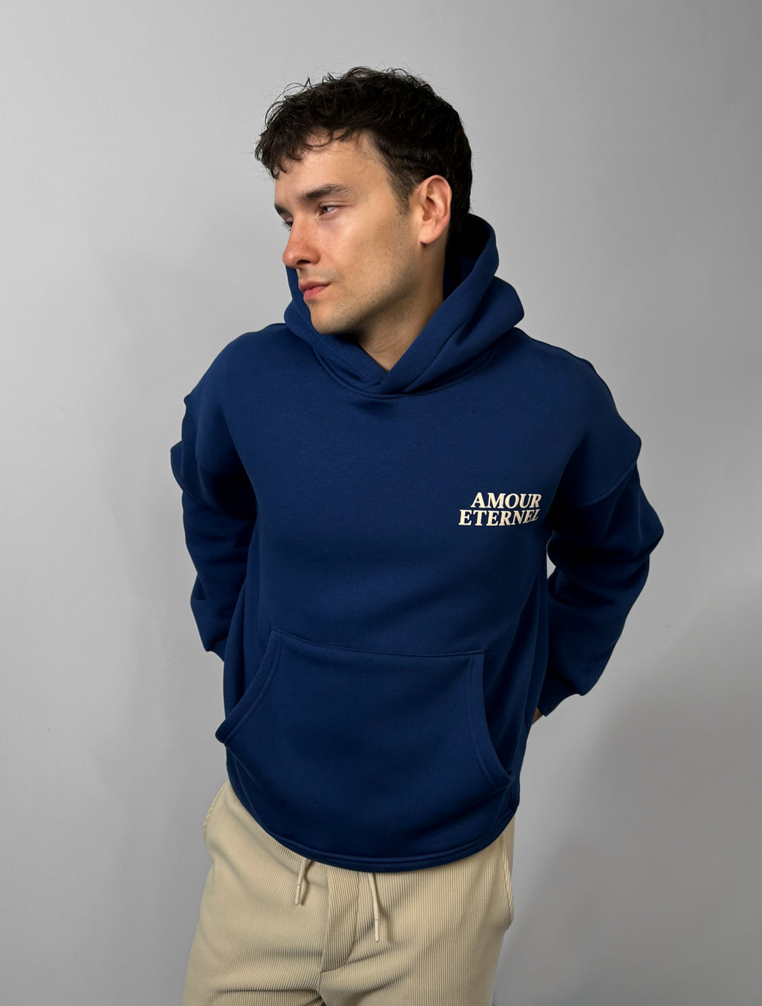Oversize Amour Éternel Hoodie - Navy Blue