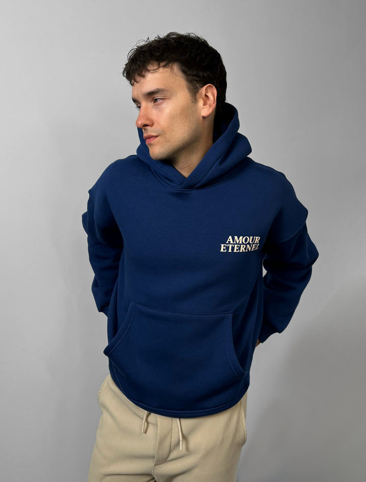 Oversize Amour Éternel Hoodie - Navy Blue