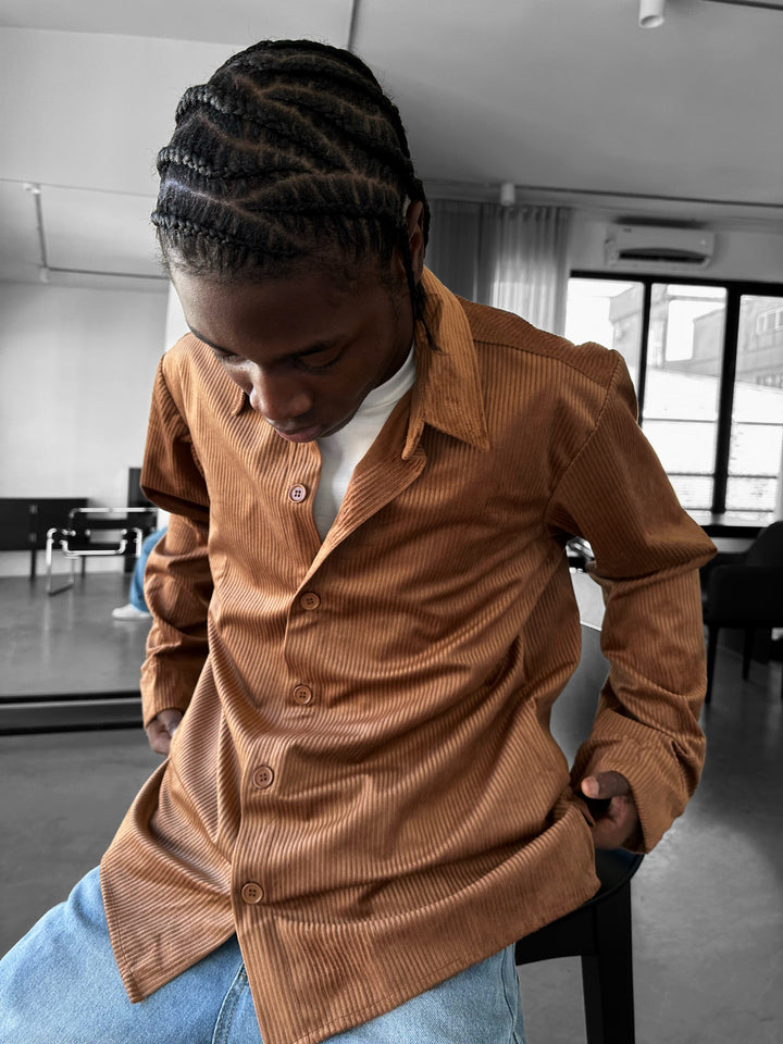 Regular Fit Velvet Shirt - Camel