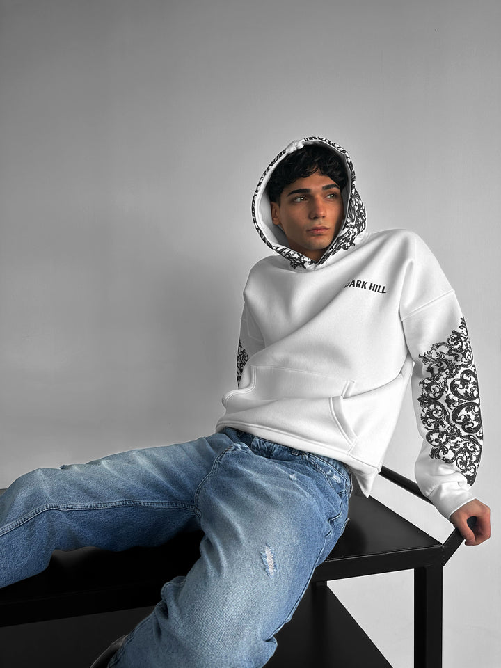 Oversize Carpet Pattern Hoodie - White