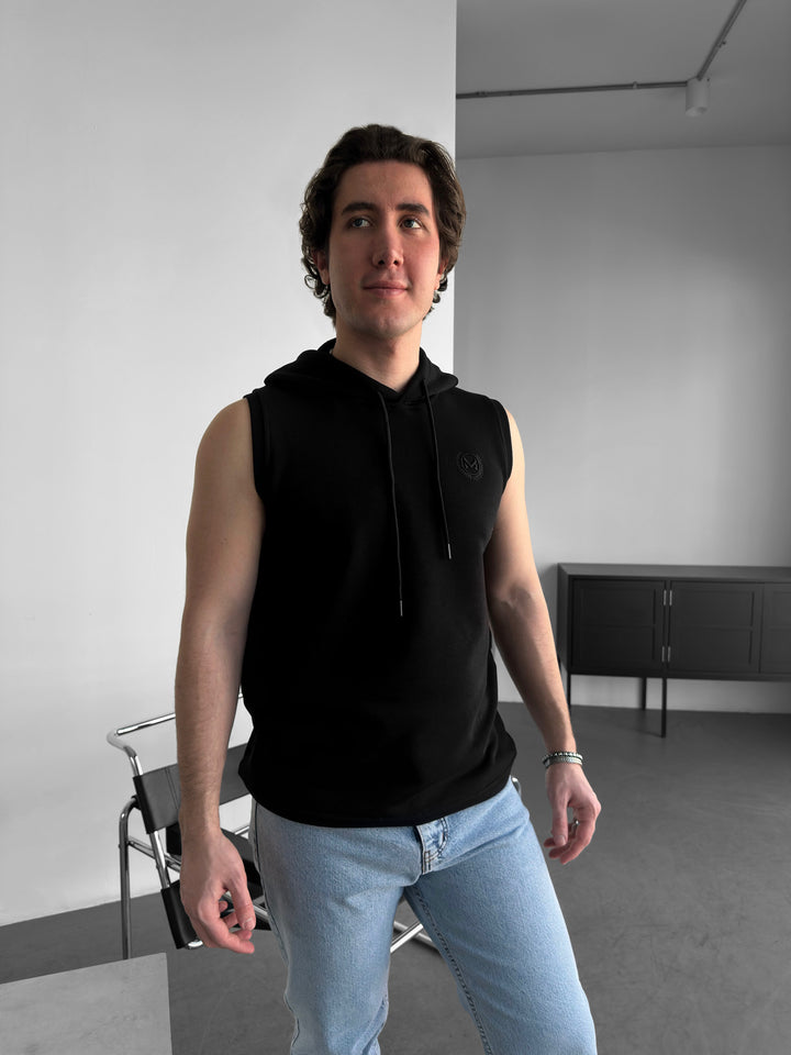 Loose Fit Sleeveless Hoodie - Black