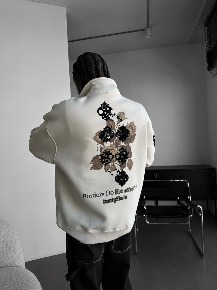 Oversize Half-Zip Graphic Sweatshirt - Stone