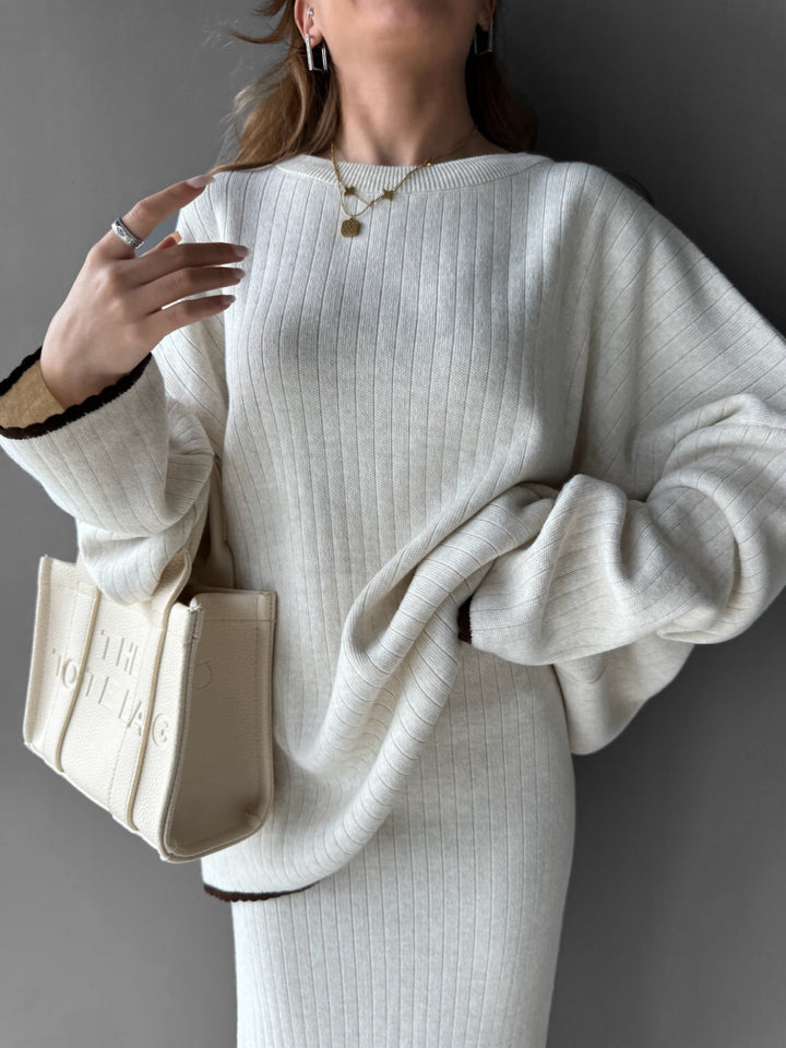 Knit Line Pullover - Creme