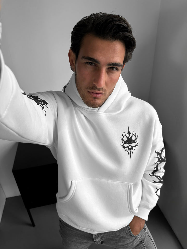 Oversize Skull Flame Hoodie - White